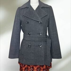 Japanese ICB Angora Wool Coat Jacket Button Front Designer Gray Short Fox Fur S